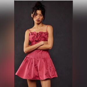NWT Free People Rose Bud Coquette Mini Dress in Party Punch Pink ZB4